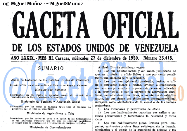 Gaceta Oficial 23415 del 27 Diciembre 1950