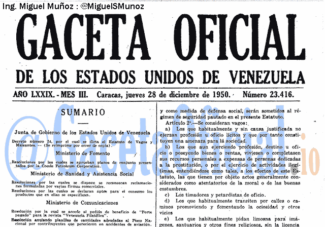 Gaceta Oficial 23416 del 28 Diciembre 1950