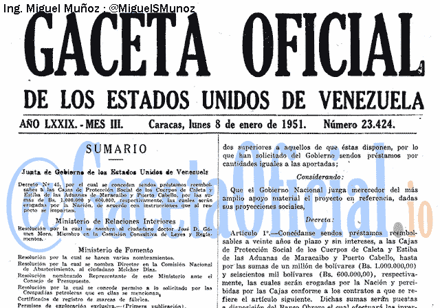 Gaceta Oficial 23424 del 8 Enero 1951