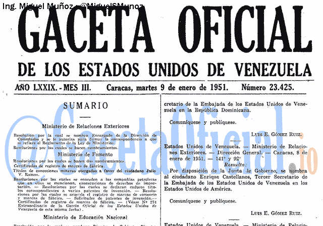 Gaceta Oficial 23425 del 9 Enero 1951