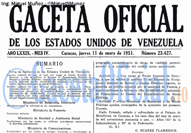 Gaceta Oficial 23427 del 11 Enero 1951