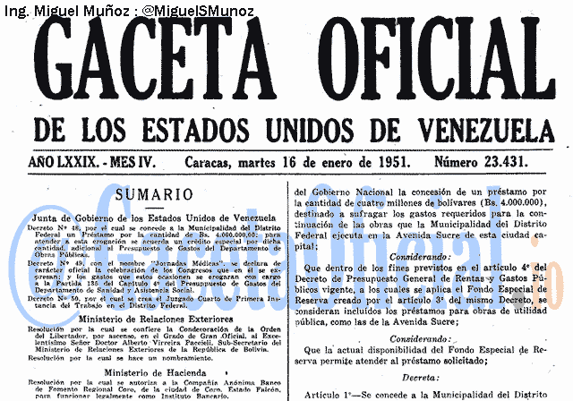 Gaceta Oficial 23431 del 16 Enero 1951