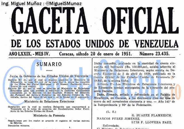 Gaceta Oficial 23435 del 20 Enero 1951