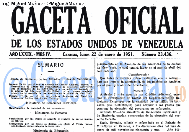 Gaceta Oficial 23436 del 22 Enero 1951