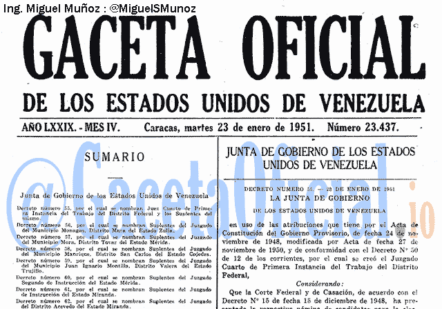 Gaceta Oficial 23437 del 23 Enero 1951