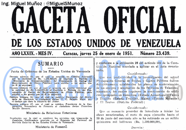 Gaceta Oficial 23439 del 25 Enero 1951
