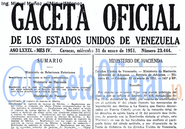 Gaceta Oficial 23444 del 31 Enero 1951