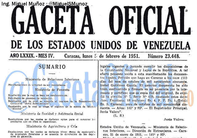 Gaceta Oficial 23448 del 5 Febrero 1951