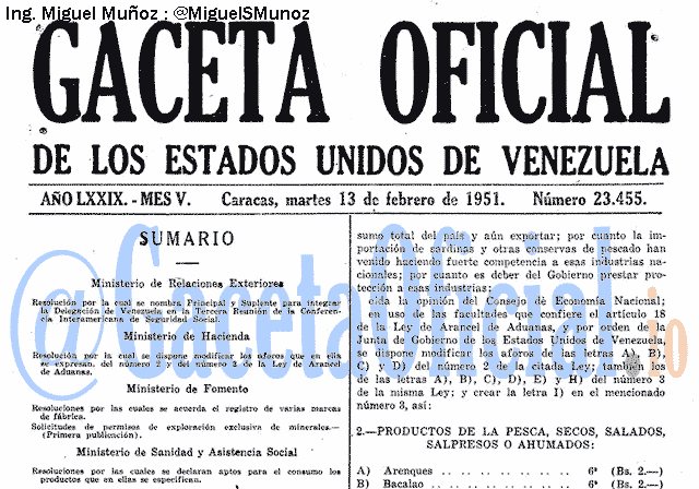 Gaceta Oficial 23455 del 13 Febrero 1951