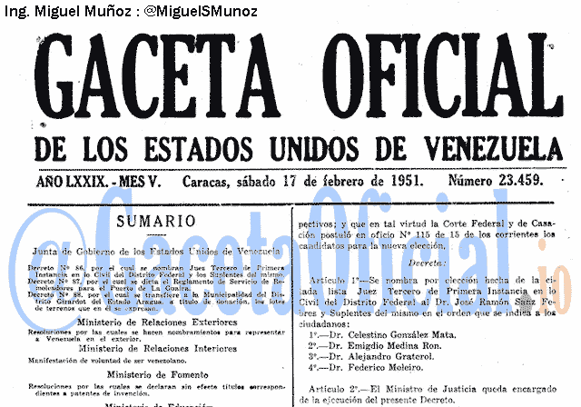 Gaceta Oficial 23459 del 17 Febrero 1951