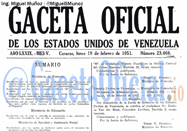 Gaceta Oficial 23460 del 19 Febrero 1951