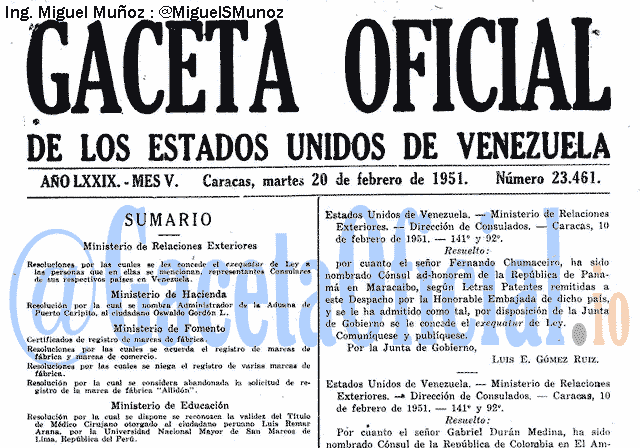 Gaceta Oficial 23461 del 20 Febrero 1951