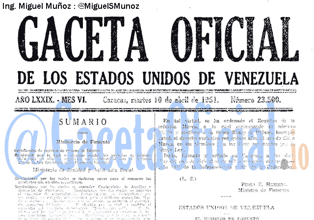 Gaceta Oficial 23500 del 10 Abril 1951