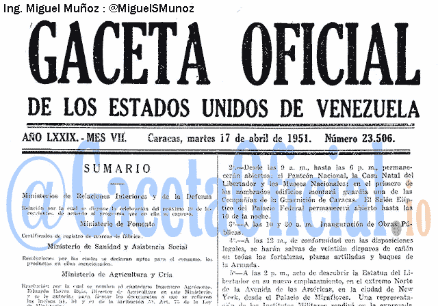 Gaceta Oficial 23506 del 17 Abril 1951