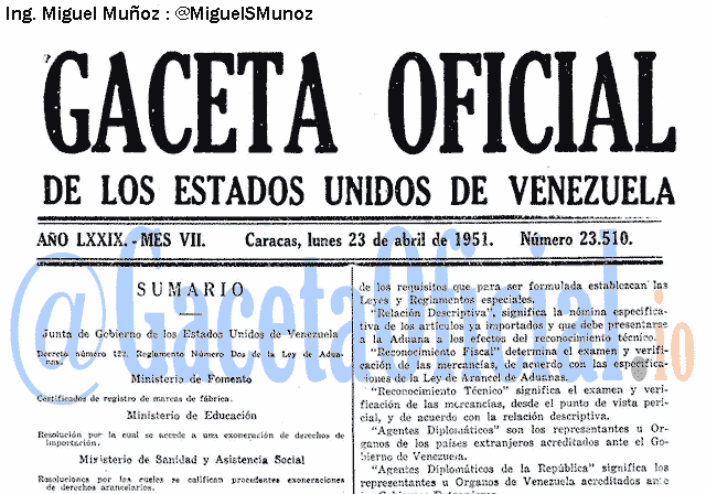 Gaceta Oficial 23510 del 23 Abril 1951