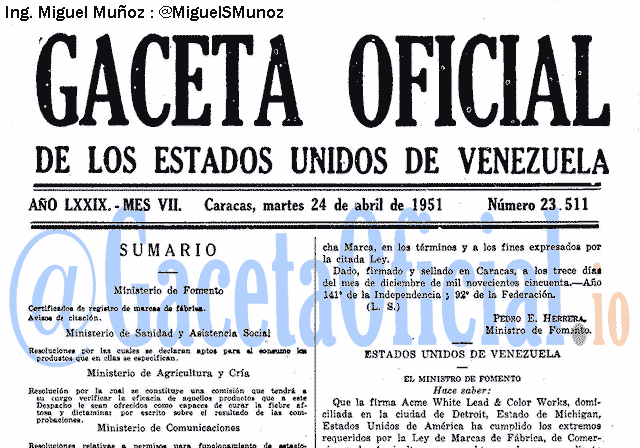 Gaceta Oficial 23511 del 24 Abril 1951