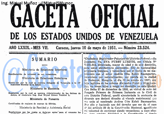 Gaceta Oficial 23524 del 10 Mayo 1951