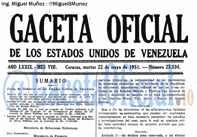 Gaceta Oficial 23534 del 22 Mayo 1951