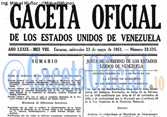 Gaceta Oficial 23535 del 23 Mayo 1951