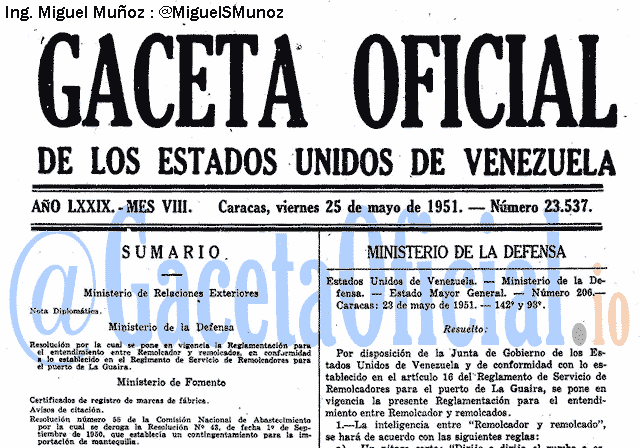 Gaceta Oficial 23537 del 25 Mayo 1951