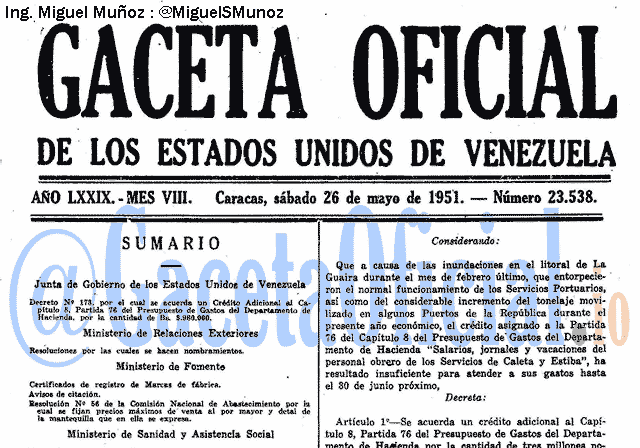 Gaceta Oficial 23538 del 26 Mayo 1951
