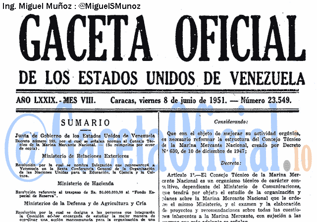 Gaceta Oficial 23549 del 8 Junio 1951