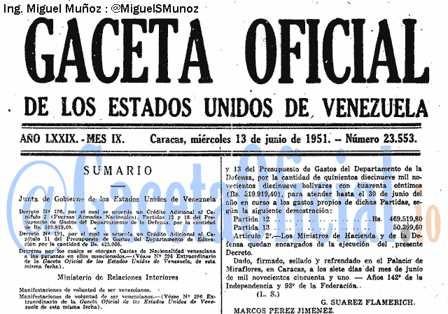 Gaceta Oficial 23553 del 13 Junio 1951