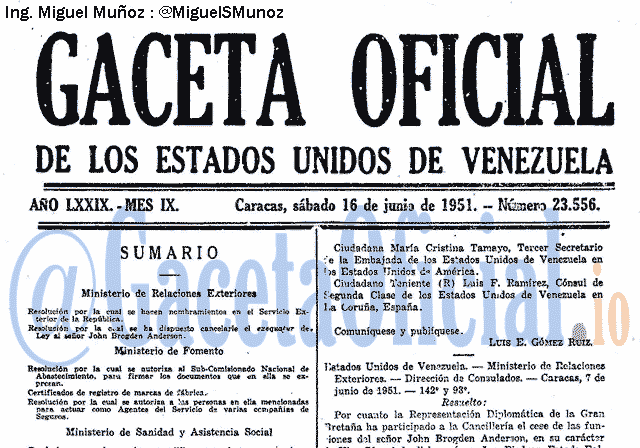 Gaceta Oficial 23556 del 16 Junio 1951