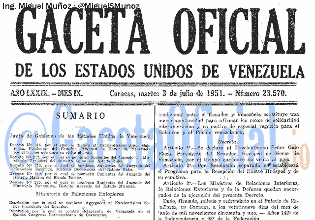 Gaceta Oficial 23570 del 3 Julio 1951