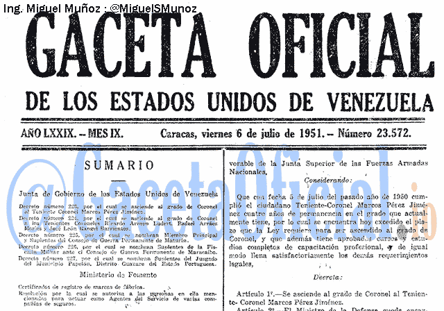 Gaceta Oficial 23572 del 6 Julio 1951