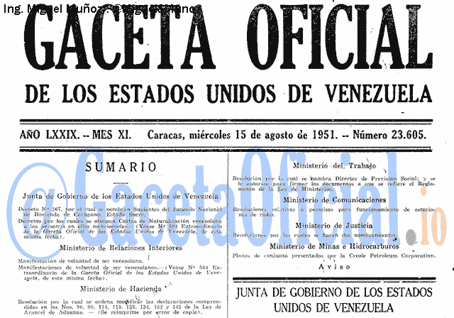 Gaceta Oficial 23605 del 15 Agosto 1951