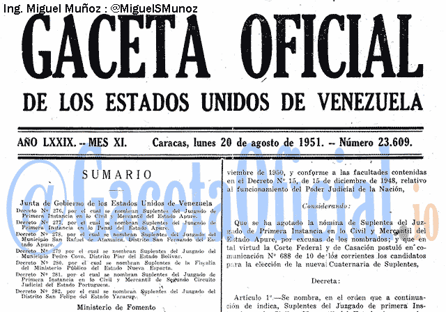 Gaceta Oficial 23609 del 20 Agosto 1951