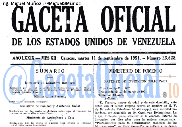 Gaceta Oficial 23628 del 11 Septiembre 1951