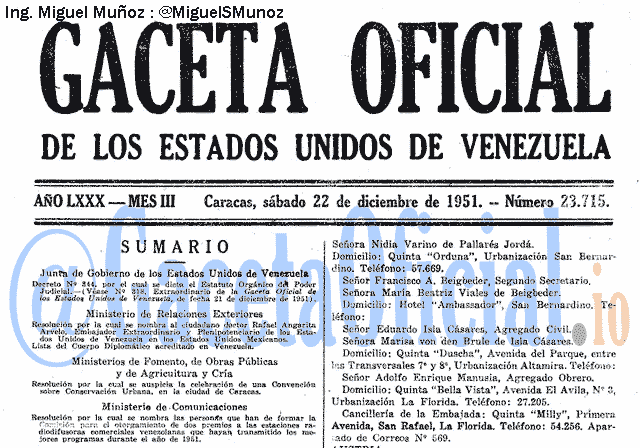 Gaceta Oficial 23715 del 22 Diciembre 1951