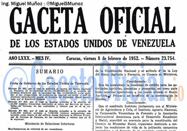 Gaceta Oficial 23754 del 8 Febrero 1952