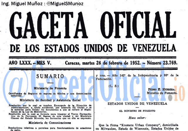 Gaceta Oficial 23769 del 26 Febrero 1952