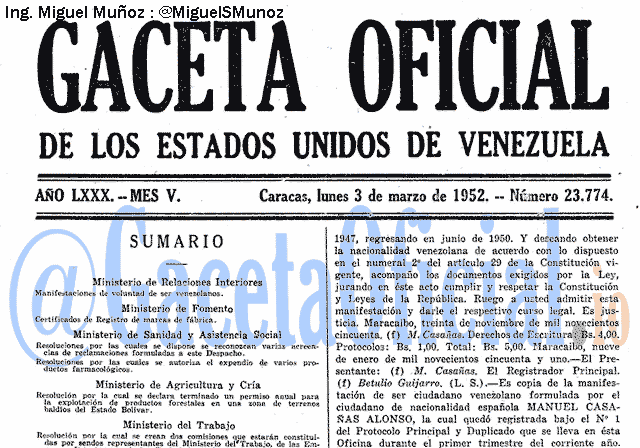 Gaceta Oficial 23774 del 3 Marzo 1952