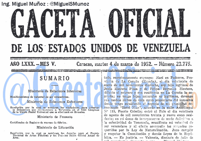 Gaceta Oficial 23775 del 4 Marzo 1952