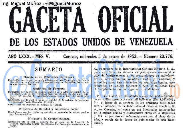Gaceta Oficial 23776 del 5 Marzo 1952