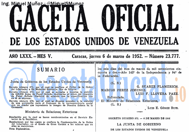 Gaceta Oficial 23777 del 6 Marzo 1952