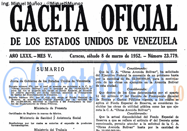 Gaceta Oficial 23779 del 8 Marzo 1952