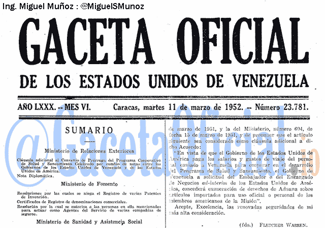Gaceta Oficial 23781 del 11 Marzo 1952