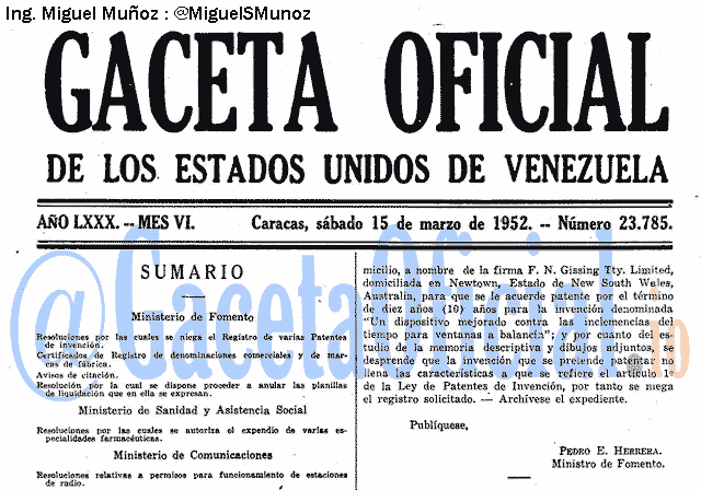 Gaceta Oficial 23785 del 15 Marzo 1952