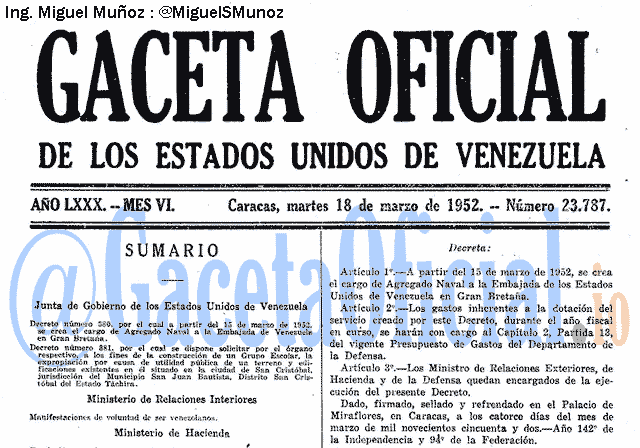 Gaceta Oficial 23787 del 18 Marzo 1952