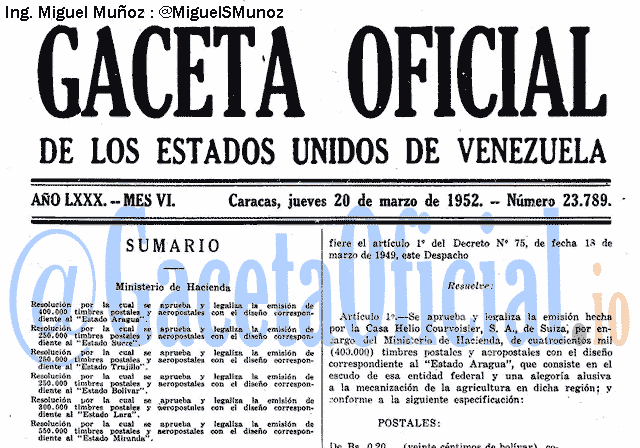 Gaceta Oficial 23789 del 20 Marzo 1952