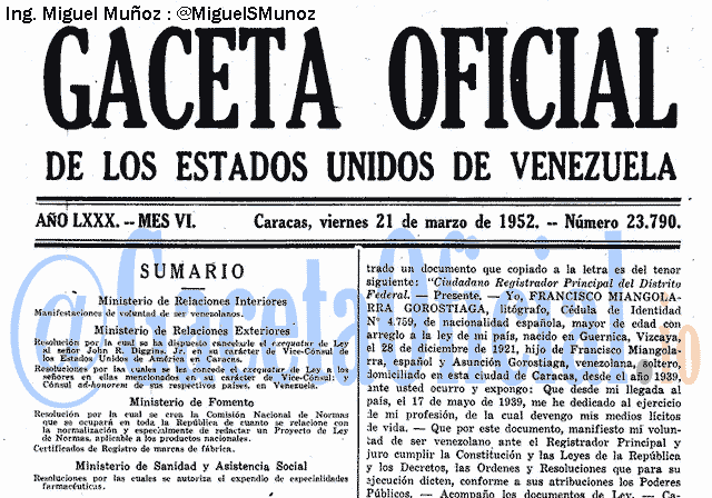Gaceta Oficial 23790 del 21 Marzo 1952