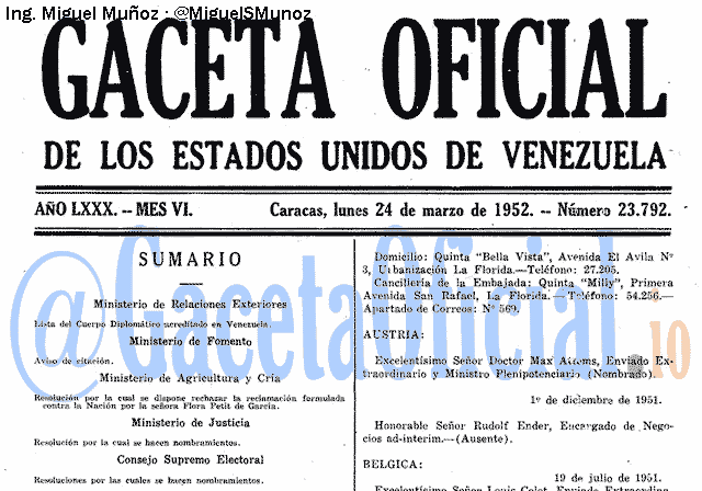Gaceta Oficial 23792 del 24 Marzo 1952