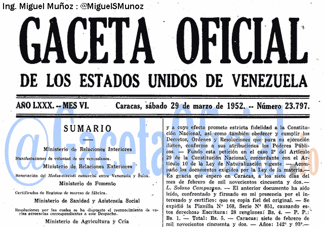 Gaceta Oficial 23797 del 29 Marzo 1952
