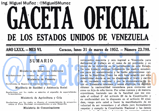 Gaceta Oficial 23798 del 31 Marzo 1952