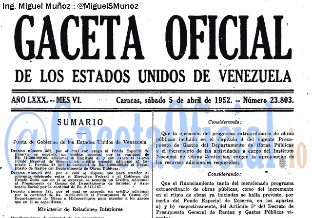 Gaceta Oficial 23803 del 5 Abril 1952